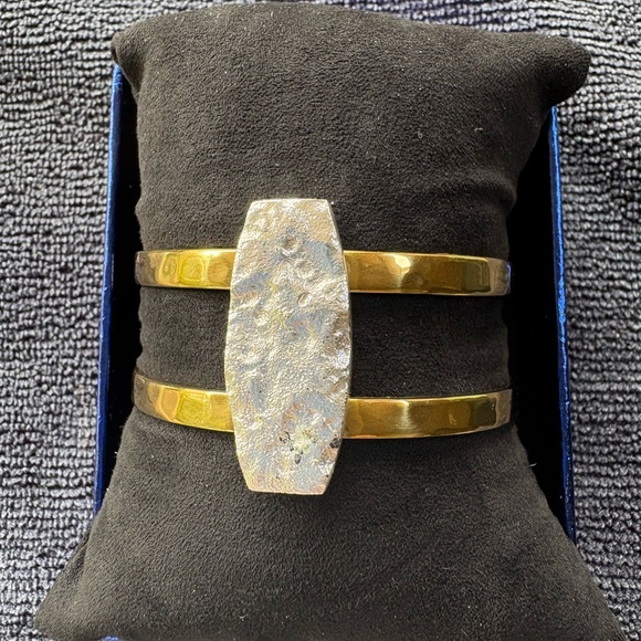 Group of Four Silver and Gold Rustic Cuff Bracelets - Picture 13 of 13